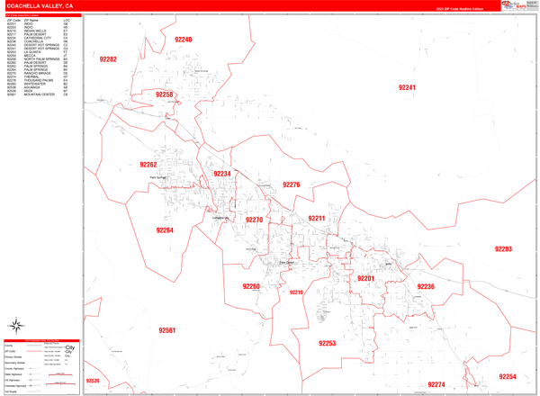 Coachella Valley Metro Area Wall Map Red Line Style